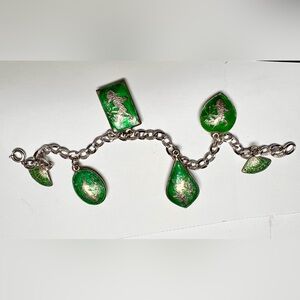 Vintage Siam Sterling Green Enamel and Silver Charm Bracelet